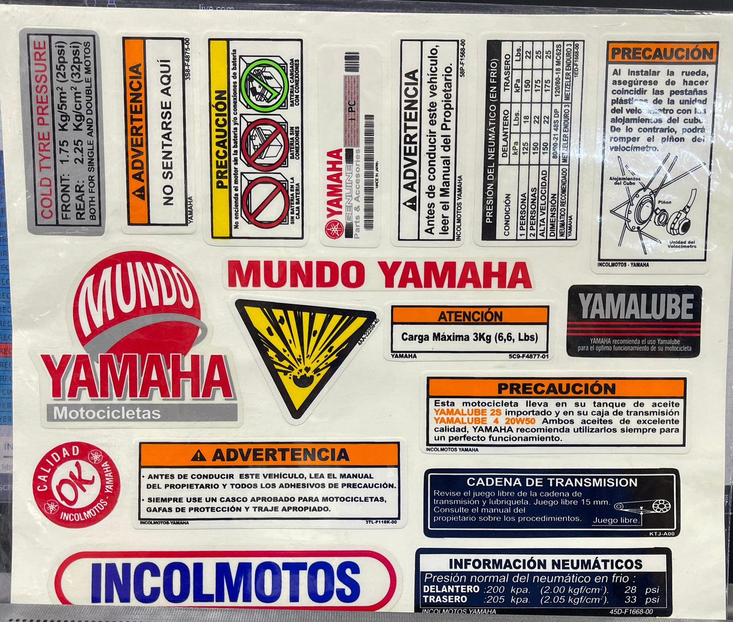 CALCOMANIAS TABLERO ADVERTENCIAS YAMAHA